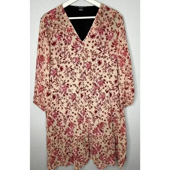 Esmara Kleid Damen Chiffon Spring Dress Size 14 New Floral Pattern Red - Picture 2 of 6